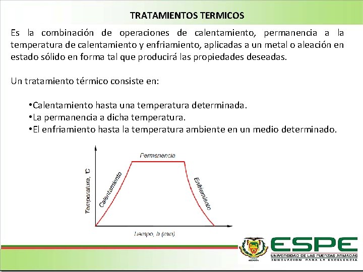 TRATAMIENTOS TERMICOS Es la combinación de operaciones de calentamiento, permanencia a la temperatura de