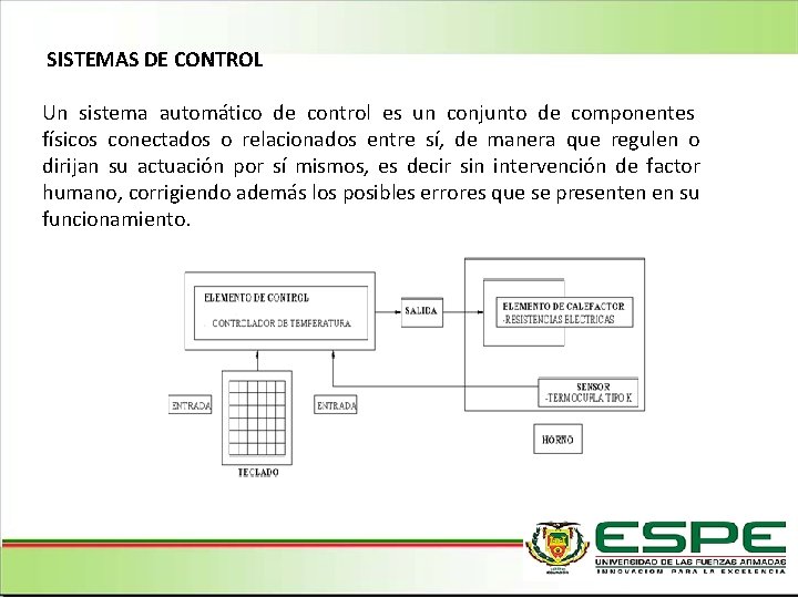 SISTEMAS DE CONTROL Un sistema automático de control es un conjunto de componentes físicos