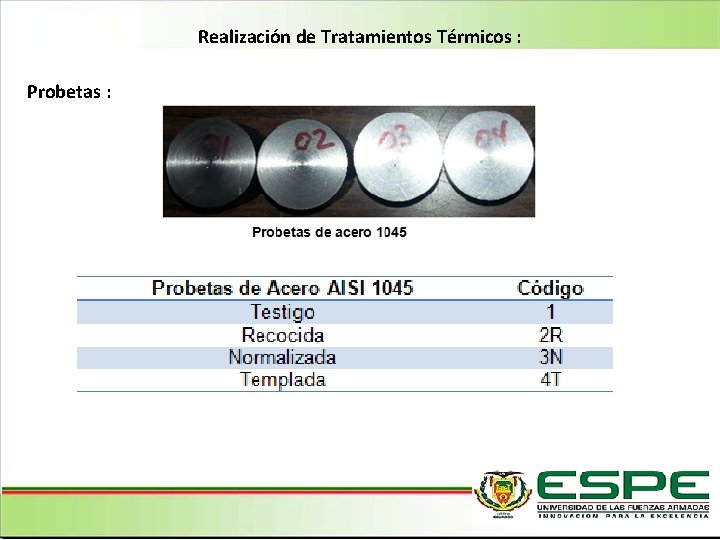 Realización de Tratamientos Térmicos : Probetas : 