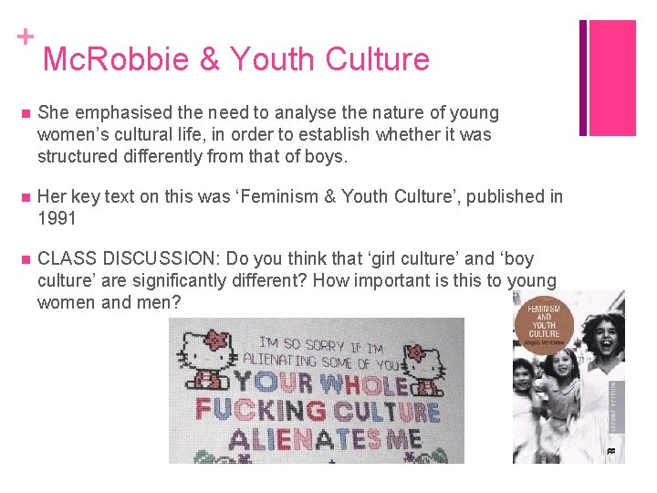 + Mc. Robbie & Youth Culture She emphasised the need to analyse the nature