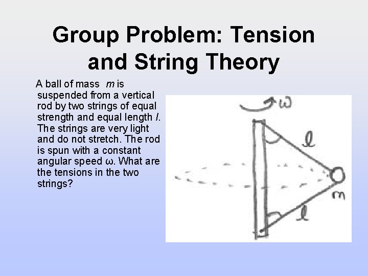 Group Problem: Tension and String Theory A ball of mass m is suspended from
