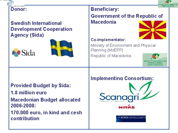 Donor: Swedish International Development Cooperation Agency (Sida) Beneficiary: Government of the Republic of Macedonia