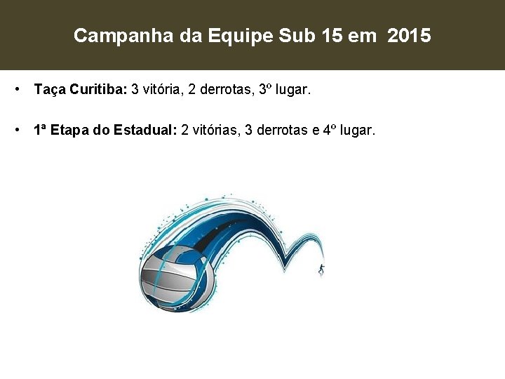 Campanha da Equipe Sub 15 em 2015 • Taça Curitiba: 3 vitória, 2 derrotas,