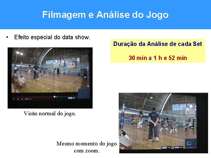 Filmagem e Análise do Jogo • Efeito especial do data show. Duração da Análise