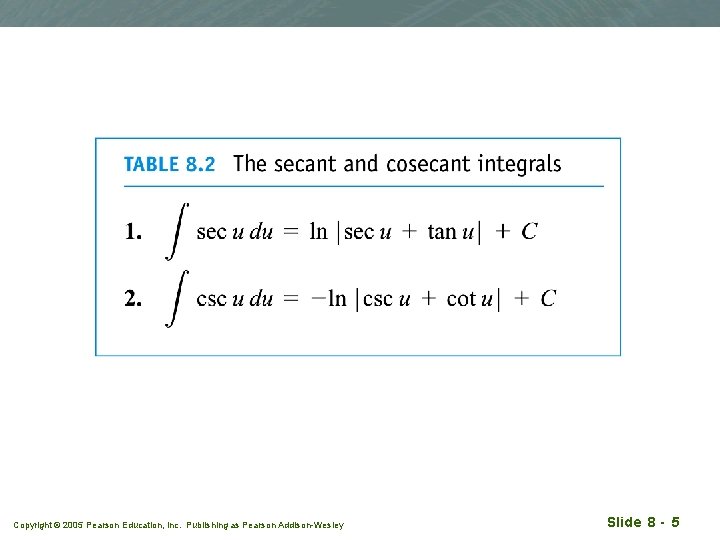 Copyright © 2005 Pearson Education, Inc. Publishing as Pearson Addison-Wesley Slide 8 - 5