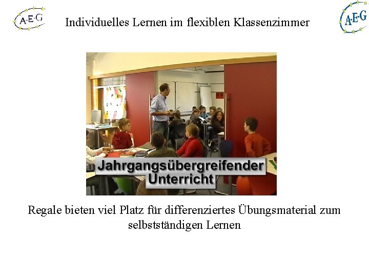 Individuelles Lernen im flexiblen Klassenzimmer Regale bieten viel Platz für differenziertes Übungsmaterial zum selbstständigen