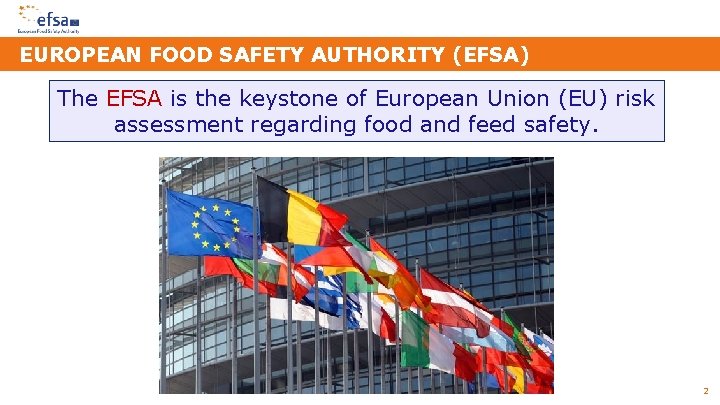 EUROPEAN FOOD SAFETY AUTHORITY (EFSA) The EFSA is the keystone of European Union (EU)
