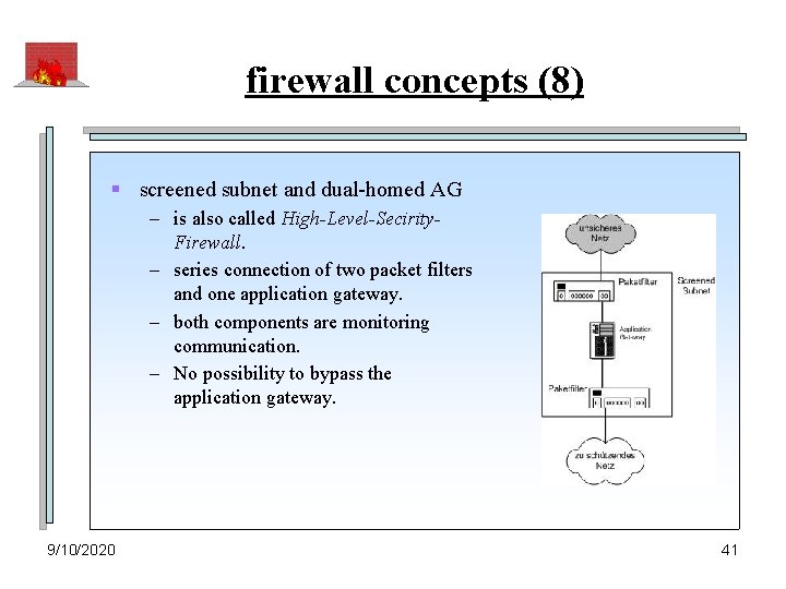 firewall concepts (8) § screened subnet and dual-homed AG – is also called High-Level-Secirity.