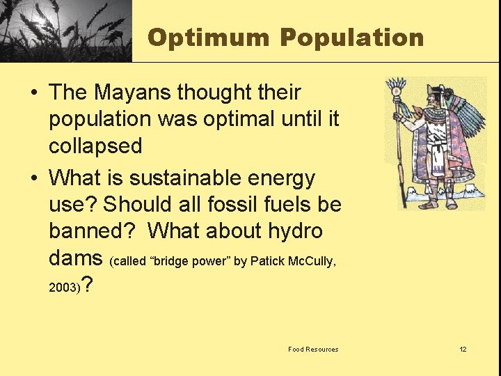 Optimum Population • The Mayans thought their population was optimal until it collapsed •