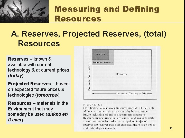 Measuring and Defining Resources A. Reserves, Projected Reserves, (total) Resources Reserves – known &