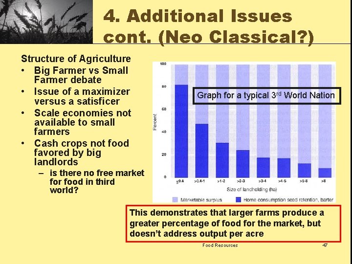 4. Additional Issues cont. (Neo Classical? ) Structure of Agriculture • Big Farmer vs