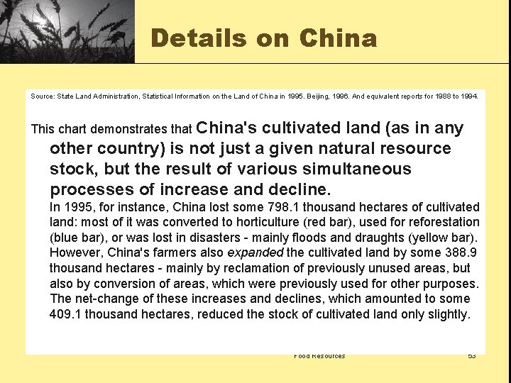 Details on China Source: State Land Administration, Statistical Information on the Land of China
