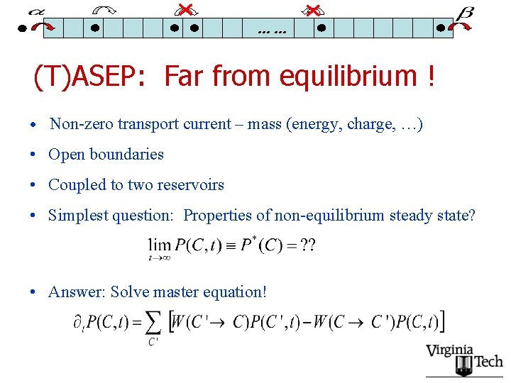 …… (T)ASEP: Far from equilibrium ! • Non-zero transport current – mass (energy, charge,