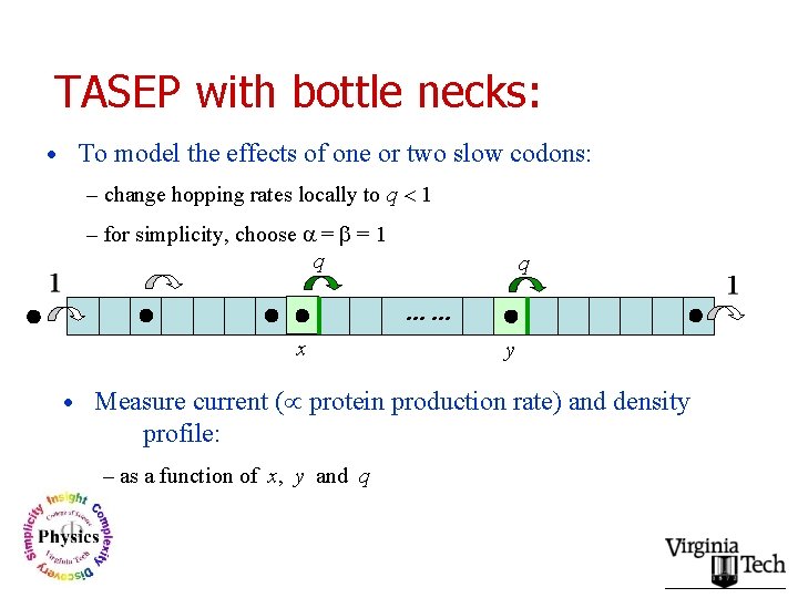 TASEP with bottle necks: • To model the effects of one or two slow