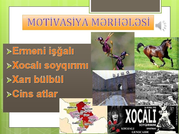 MOTİVASİYA MƏRHƏLƏSİ ØErməni işğalı ØXocalı soyqırımı ØXarı bülbül ØCins atlar 