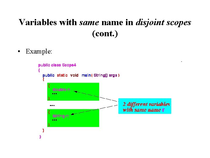 Variables with same name in disjoint scopes (cont. ) • Example: 