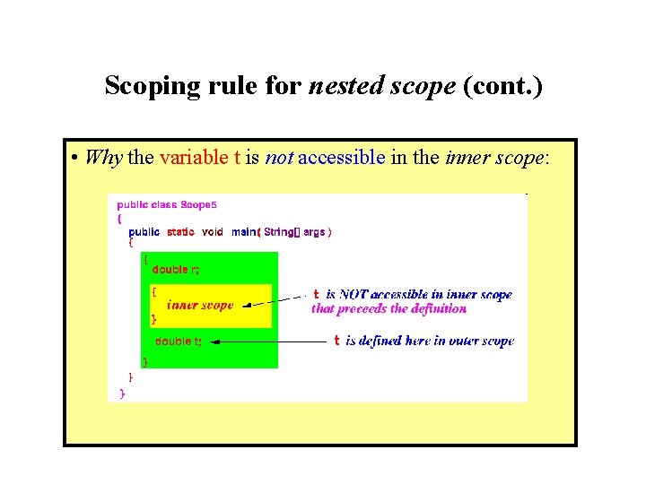 Scoping rule for nested scope (cont. ) • Why the variable t is not