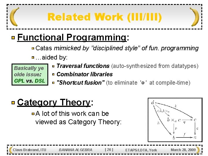 Related Work (III/III) Functional Programming: Catas mimicked by "disciplined style" of fun. programming …aided