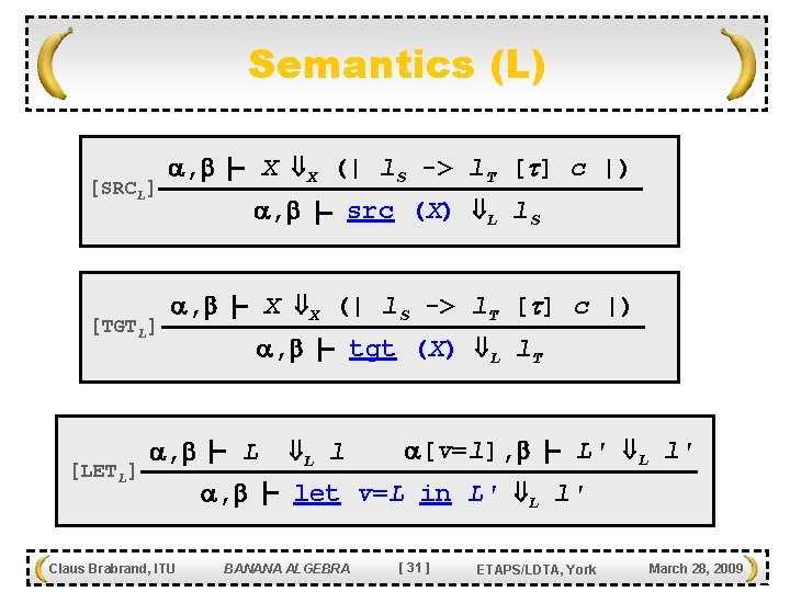 Semantics (L) [SRCL] [TGTL] [LETL] X X (| l. S -> l. T [