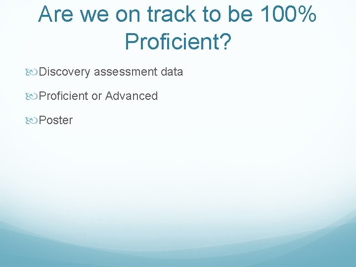 Are we on track to be 100% Proficient? Discovery assessment data Proficient or Advanced