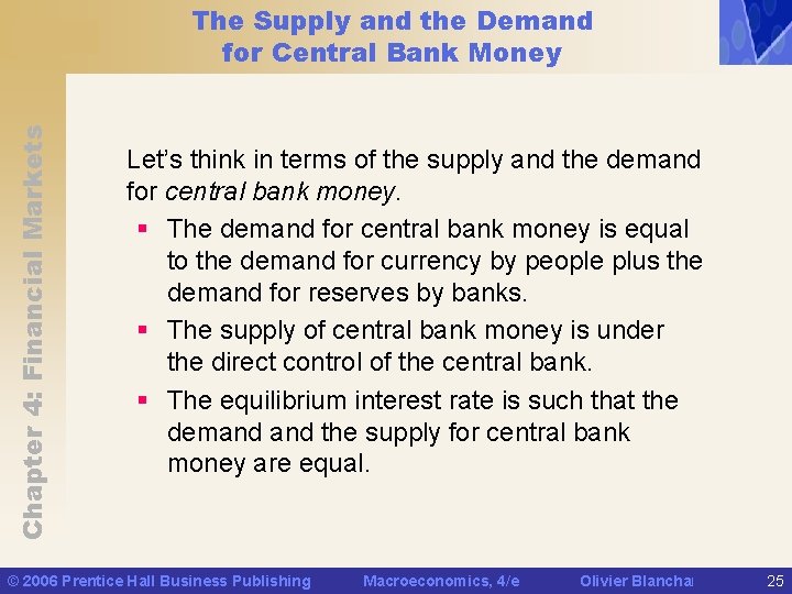 Chapter 4: Financial Markets The Supply and the Demand for Central Bank Money Let’s