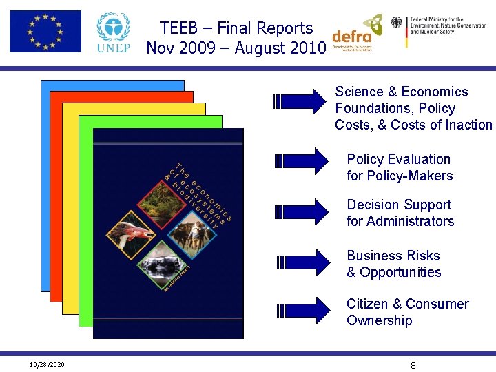 TEEB – Final Reports Nov 2009 – August 2010 Science & Economics Foundations, Policy