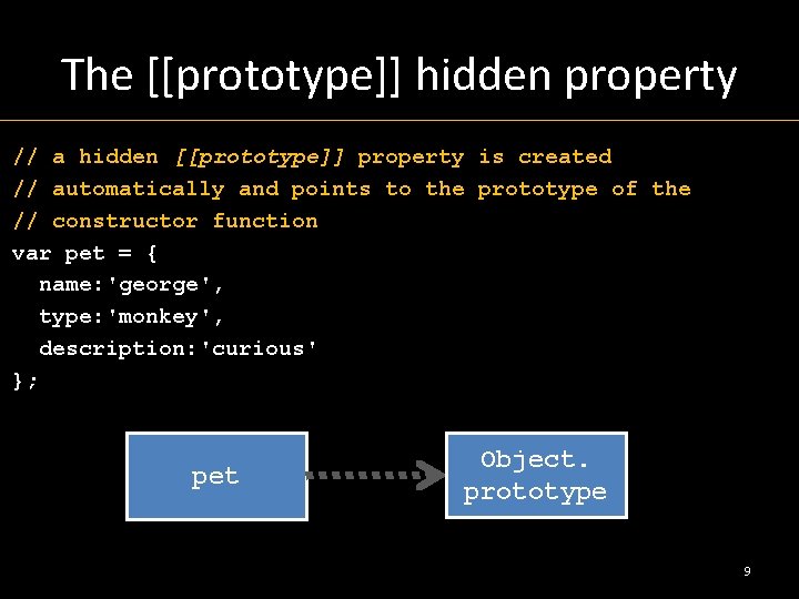 The [[prototype]] hidden property // a hidden [[prototype]] property is created // automatically and