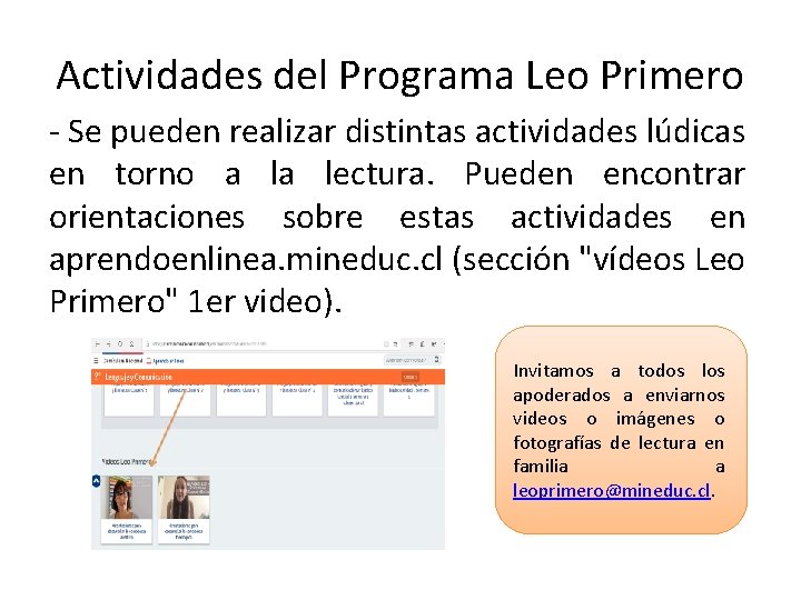 Actividades del Programa Leo Primero - Se pueden realizar distintas actividades lúdicas en torno