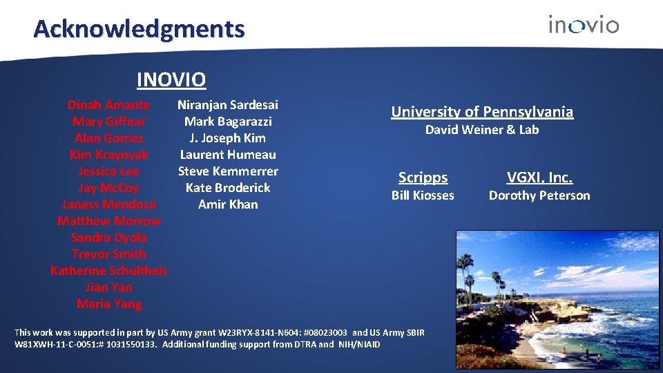 Acknowledgments INOVIO Dinah Amante Niranjan Sardesai Mary Giffear Mark Bagarazzi Alan Gomez J. Joseph