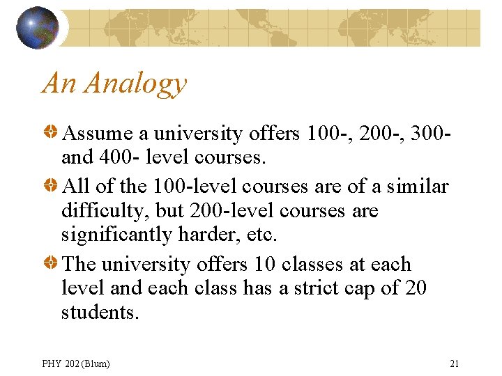 An Analogy Assume a university offers 100 -, 200 -, 300 and 400 -