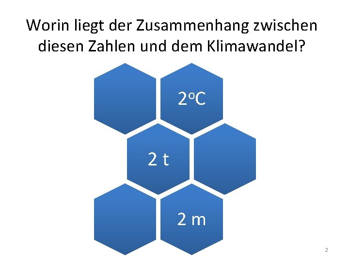 Worin liegt der Zusammenhang zwischen diesen Zahlen und dem Klimawandel? o 2 C 2