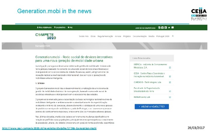 Generation. mobi in the news http: //www. poci-compete 2020. pt/newsletter/detalhe/17369 -Generation-mobi 28/03/2017 