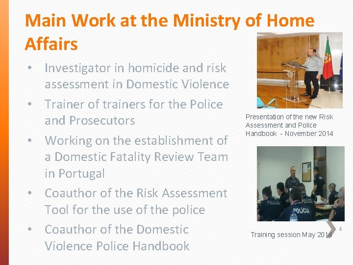 Main Work at the Ministry of Home Affairs • Investigator in homicide and risk