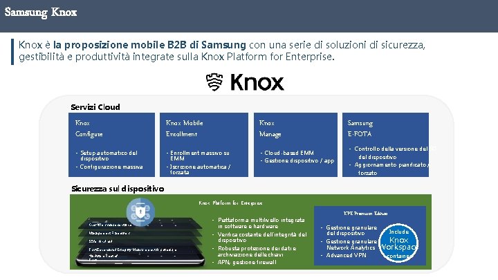 Samsung. Knox è la proposizione mobile B 2 B di Samsung con una serie
