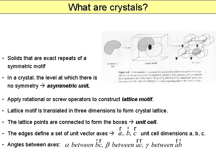What are crystals? • Solids that are exact repeats of a symmetric motif •