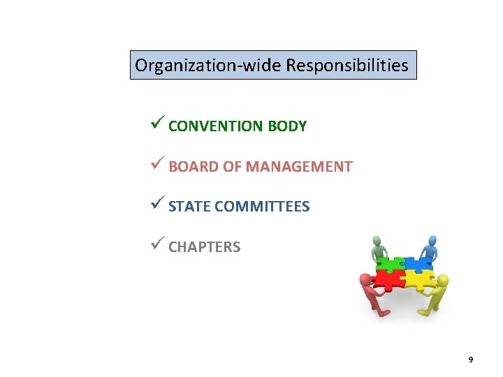 Organization-wide Responsibilities ü CONVENTION BODY ü BOARD OF MANAGEMENT ü STATE COMMITTEES ü CHAPTERS