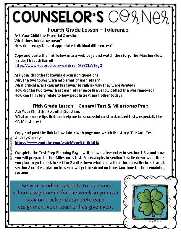 Fourth Grade Lesson – Tolerance Ask Your Child the Essential Question: What does tolerance