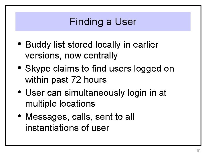 Finding a User • Buddy list stored locally in earlier • • • versions,