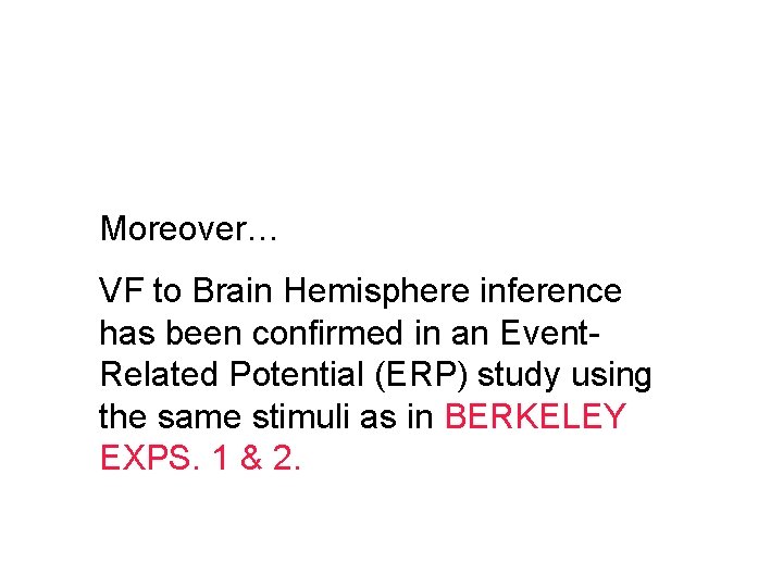 Moreover… VF to Brain Hemisphere inference has been confirmed in an Event. Related Potential