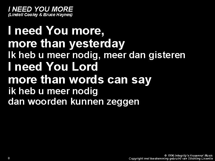 I NEED YOU MORE (Lindell Cooley & Bruce Haynes) I need You more, more