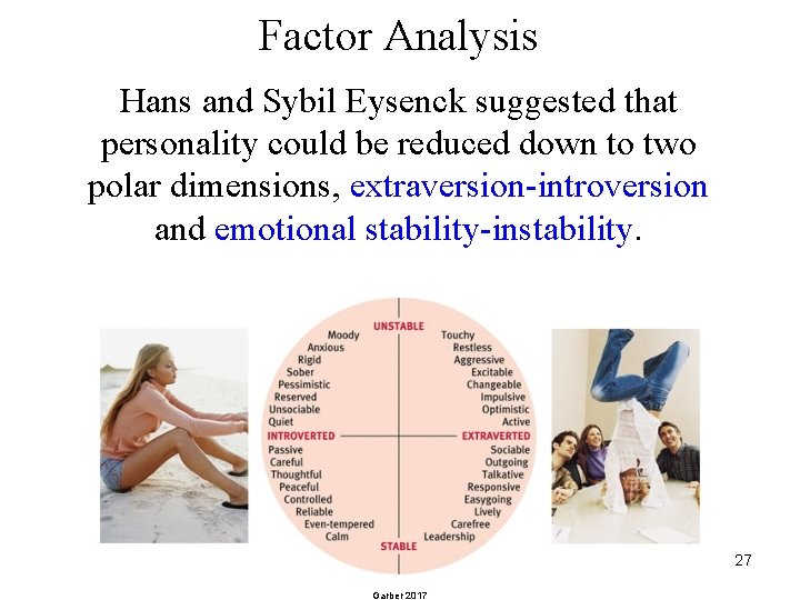 Factor Analysis Hans and Sybil Eysenck suggested that personality could be reduced down to