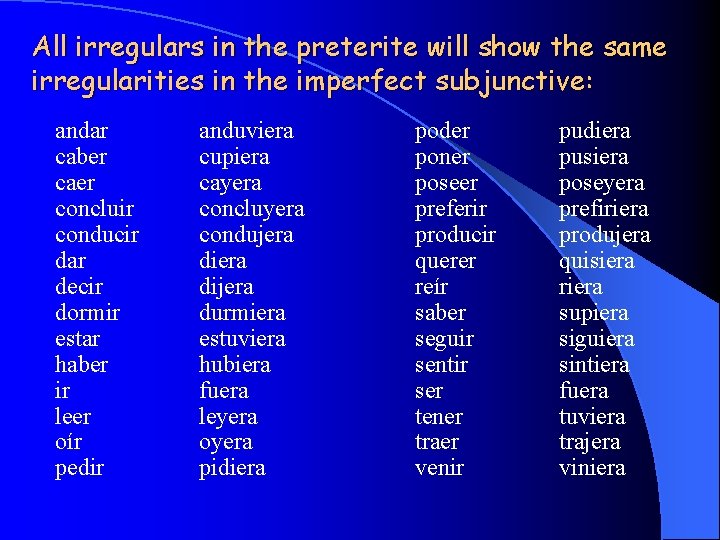 All irregulars in the preterite will show the same irregularities in the imperfect subjunctive: