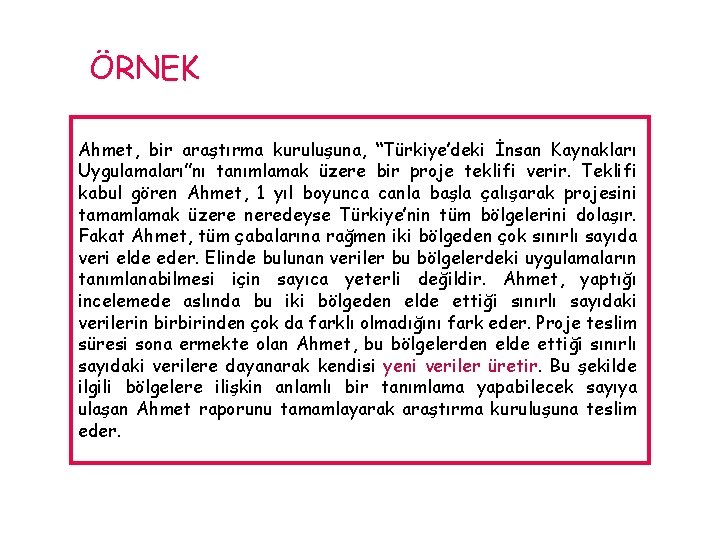 ÖRNEK Ahmet, bir araştırma kuruluşuna, “Türkiye’deki İnsan Kaynakları Uygulamaları”nı tanımlamak üzere bir proje teklifi