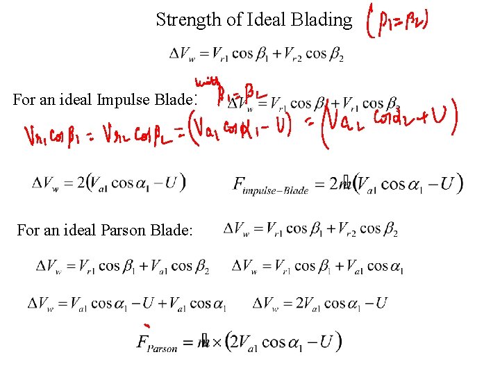 Strength of Ideal Blading For an ideal Impulse Blade: For an ideal Parson Blade: