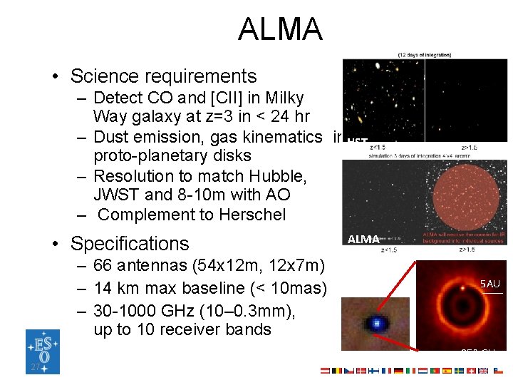 ALMA • Science requirements – Detect CO and [CII] in Milky Way galaxy at