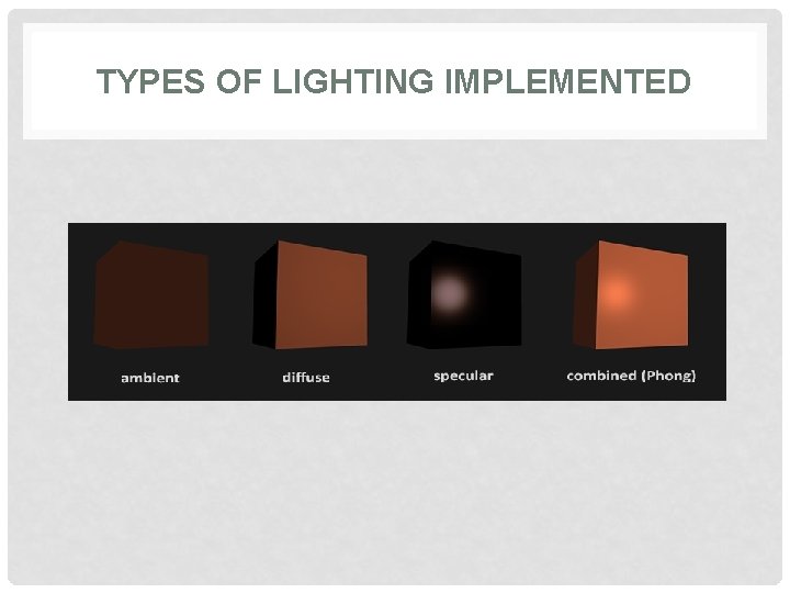 TYPES OF LIGHTING IMPLEMENTED 