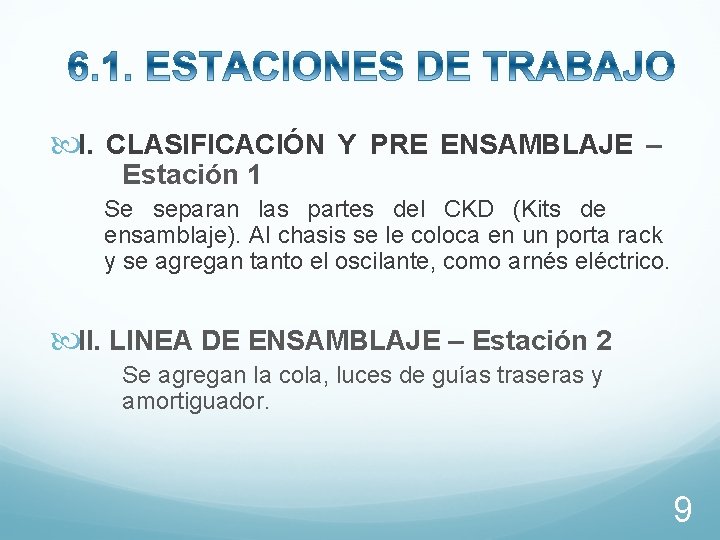  I. CLASIFICACIÓN Y PRE ENSAMBLAJE – Estación 1 Se separan las partes del