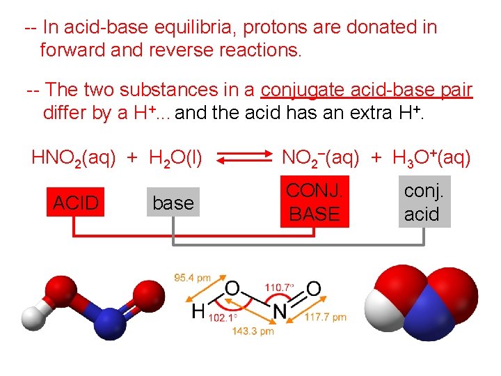 -- In acid-base equilibria, protons are donated in forward and reverse reactions. -- The