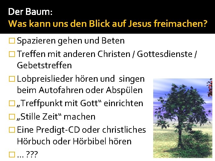 Der Baum: Was kann uns den Blick auf Jesus freimachen? � Spazieren gehen und