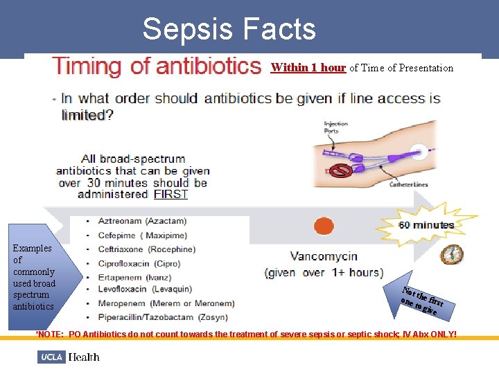 Sepsis Facts Within 1 hour of Time of Presentation Examples of commonly used broad